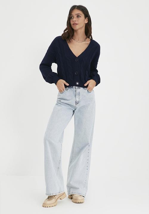 Trendyol - Oversize knit detailed buttoned knitwear cardigan - navy 