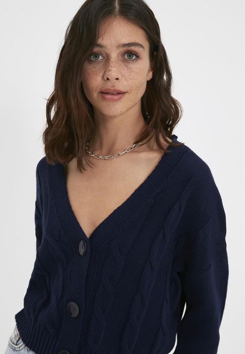 Trendyol - Oversize knit detailed buttoned knitwear cardigan - navy 