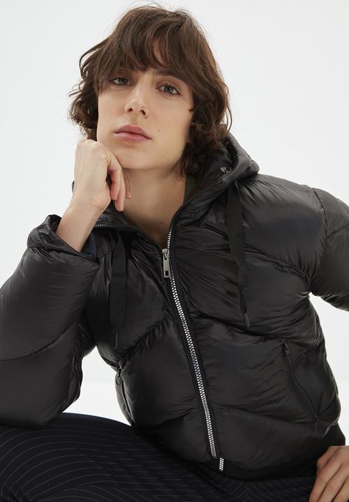 Trendyol - Hooded zipper puffer jacket - black