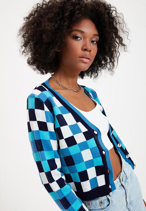 Trendyol - Plaid jacquard crop knitwear cardigan - multi