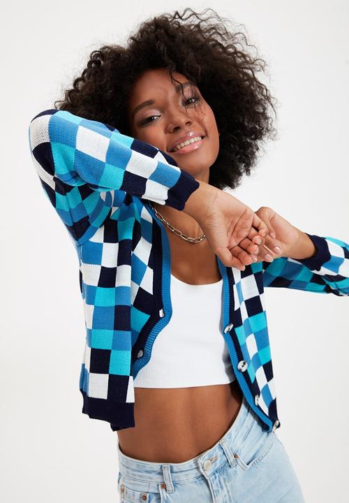 Trendyol - Plaid jacquard crop knitwear cardigan - multi