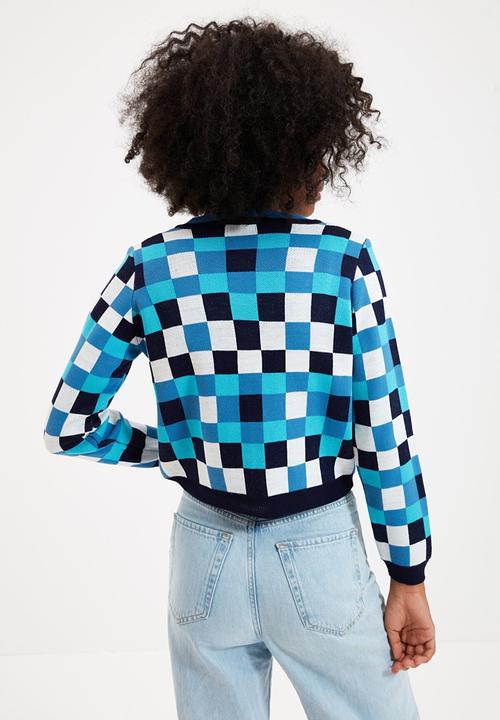 Trendyol - Plaid jacquard crop knitwear cardigan - multi