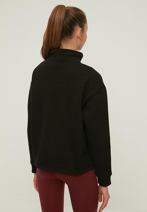 Trendyol - Polo neck oversize raised knitted sweatshirt - black