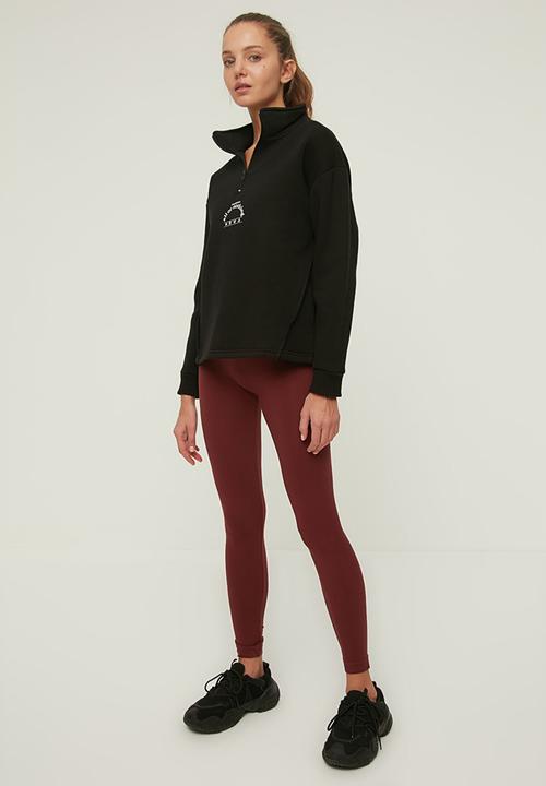 Trendyol - Polo neck oversize raised knitted sweatshirt - black
