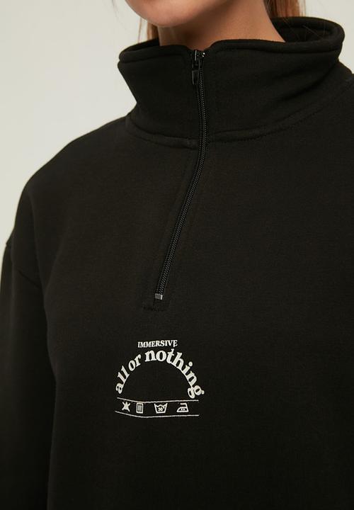 Trendyol - Polo neck oversize raised knitted sweatshirt - black
