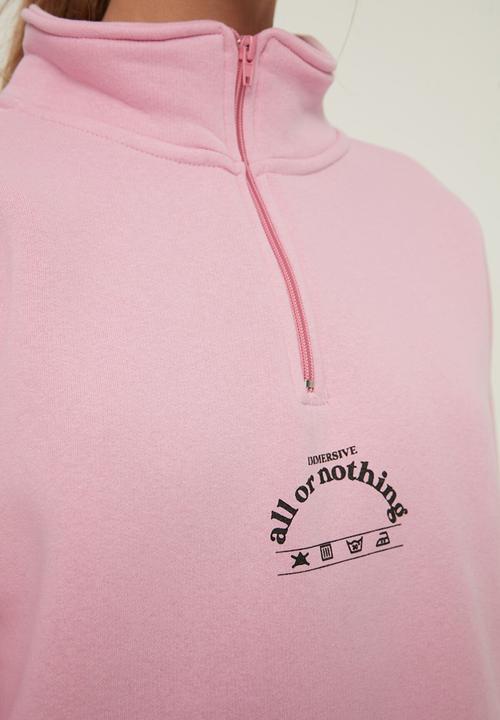 Trendyol - Polo neck oversize raised knitted sweatshirt - pink