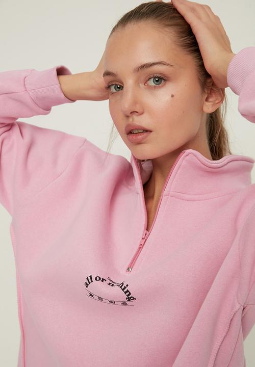 Trendyol - Polo neck oversize raised knitted sweatshirt - pink