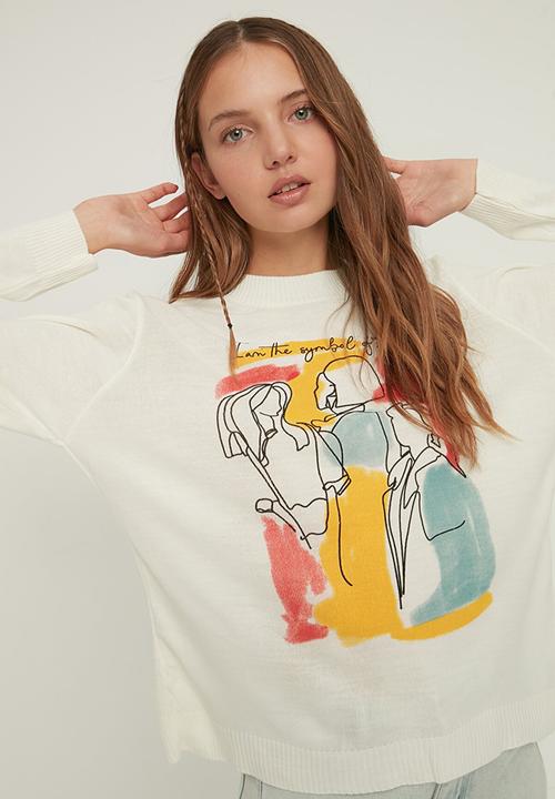 Trendyol - Print detailed knitwear sweater - ecru