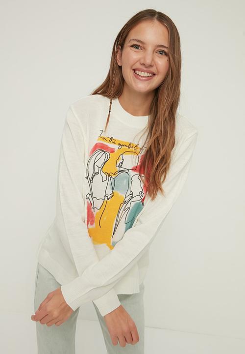 Trendyol - Print detailed knitwear sweater - ecru