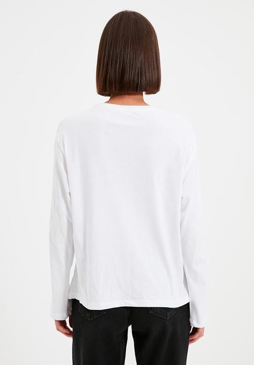 Trendyol - Printed boyfriend knitted t-shirt - white