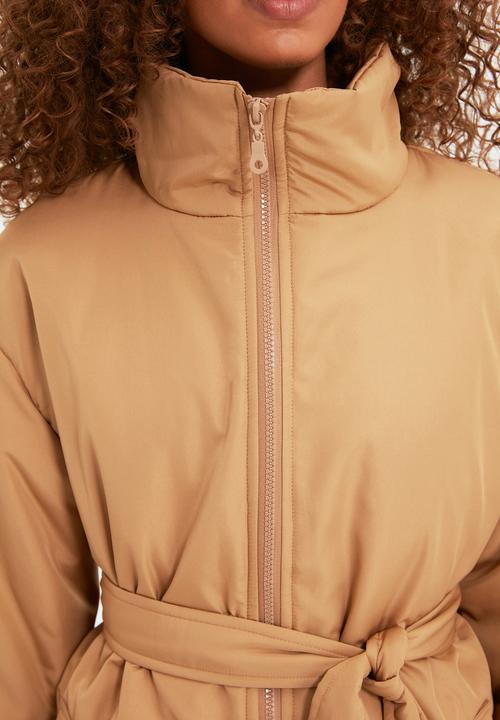 Trendyol - Belted zipper closure coat - camel