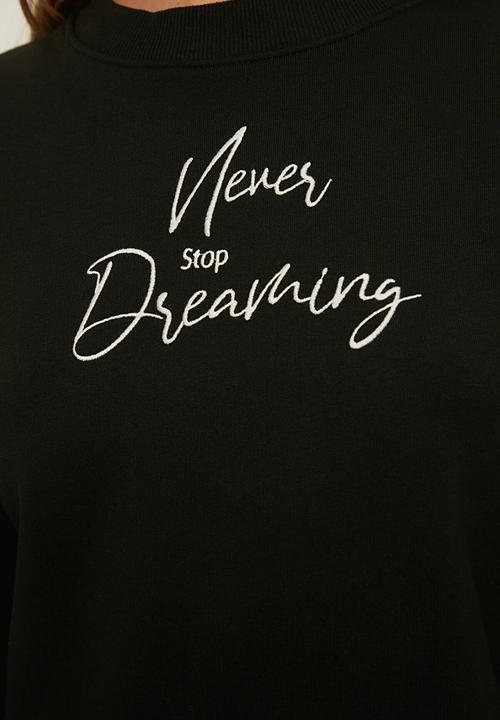 Trendyol - Crop print raised knitted sweatshirt - black
