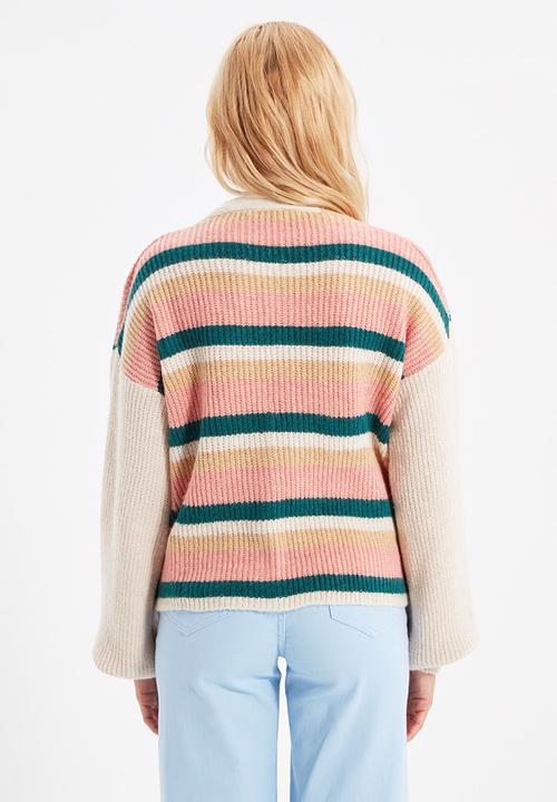 Trendyol - Striped knitwear cardigan - stone
