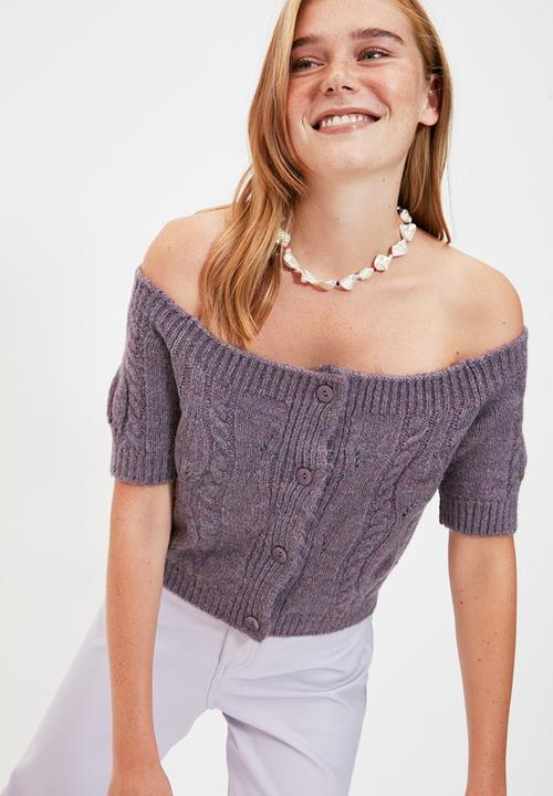 Trendyol - Crop knitwear cardigan - lilac