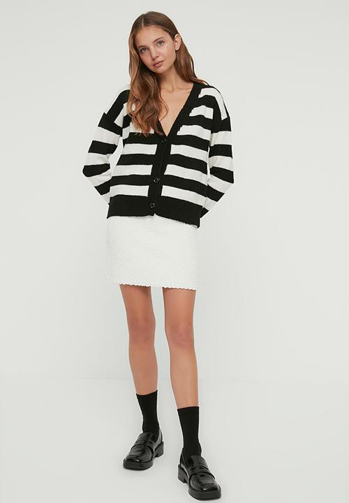 Trendyol - Striped knitwear cardigan - black & white
