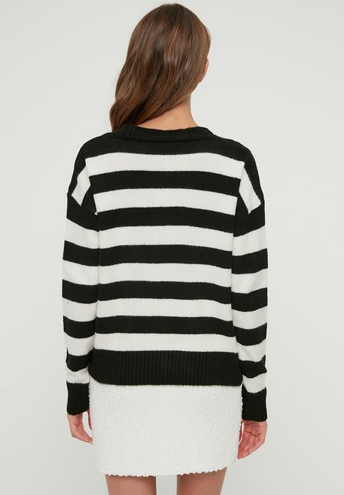 Trendyol - Striped knitwear cardigan - black & white