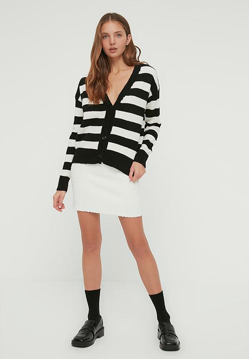 Trendyol - Striped knitwear cardigan - black & white