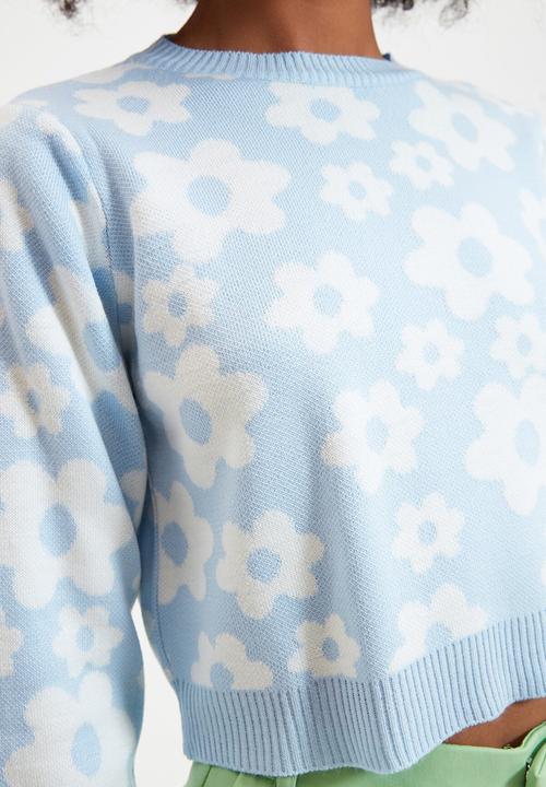 Trendyol - Jacquard crop knitwear sweater - light blue