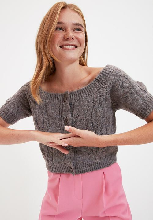 Trendyol - Crop knitwear cardigan - grey