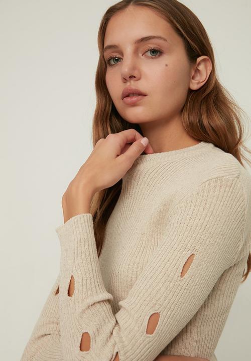 Trendyol - Cut out detailed knitwear sweater - ecru