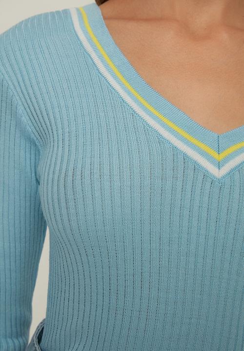 Trendyol - Double breasted collar knitwear sweater - light blue