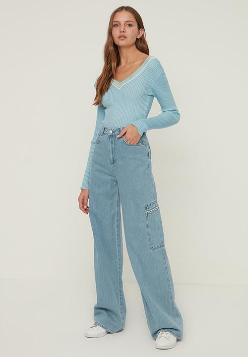 Trendyol - Double breasted collar knitwear sweater - light blue