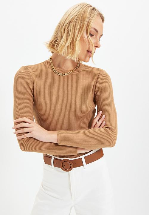 Trendyol - Roving knitted knitwear sweater - camel