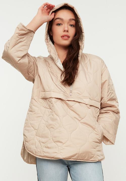 Trendyol - Hooded oversize kangaroo down jacket - beige