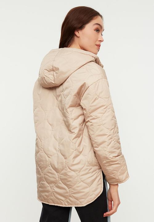 Trendyol - Hooded oversize kangaroo down jacket - beige