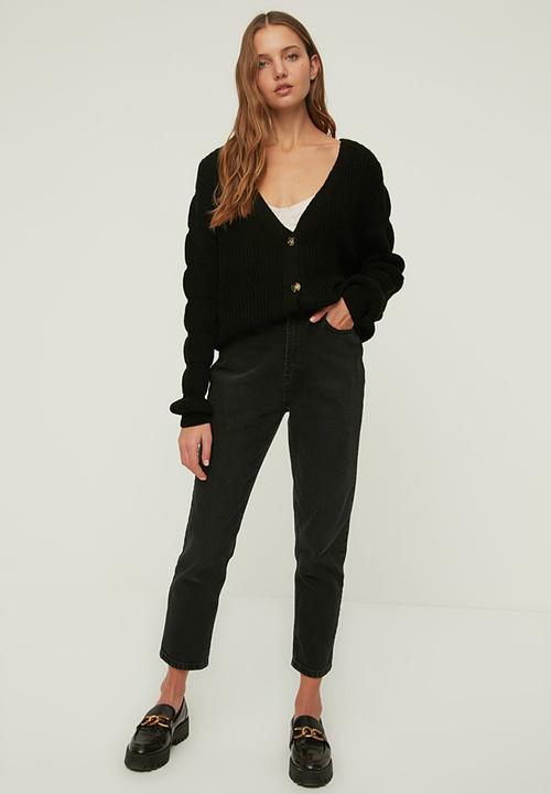 Trendyol - Sleeve detailed oversized knitwear cardigan - black