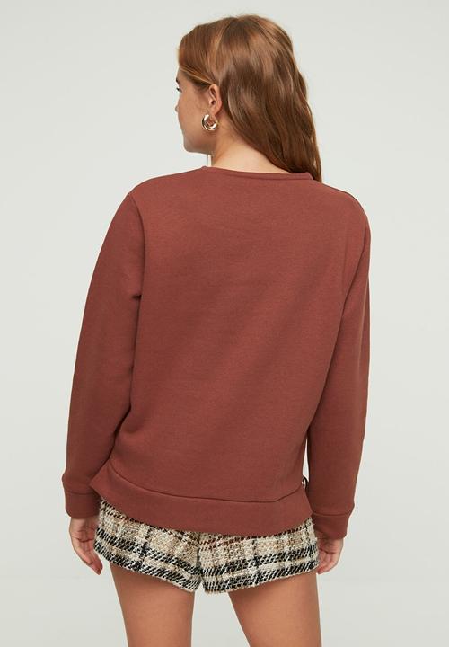 Trendyol - Ruffle detailed raised basic knitted sweatshirt - brown