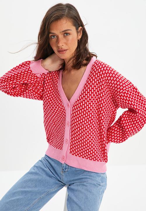 Trendyol - Jacquard knitwear cardigan - red