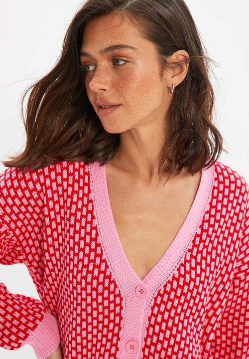 Trendyol - Jacquard knitwear cardigan - red