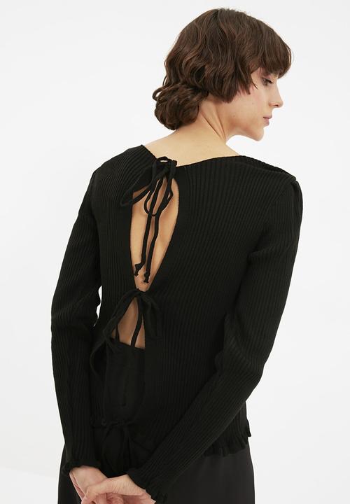 Trendyol - Ribbed back detailed knitwear sweater - black