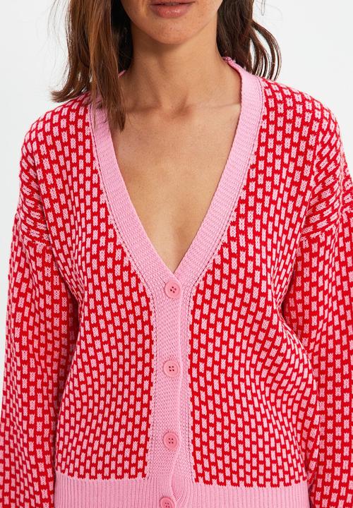Trendyol - Jacquard knitwear cardigan - red