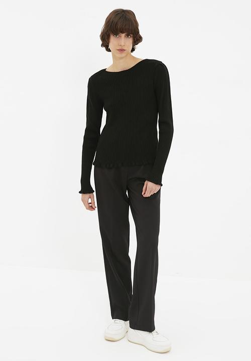Trendyol - Ribbed back detailed knitwear sweater - black