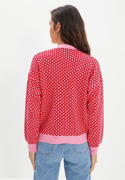 Trendyol - Jacquard knitwear cardigan - red