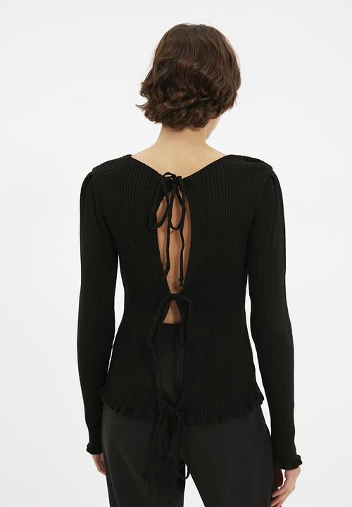 Trendyol - Ribbed back detailed knitwear sweater - black