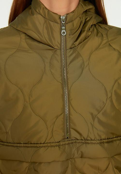 Trendyol - Hooded oversize kangaroo padded jacket - khaki
