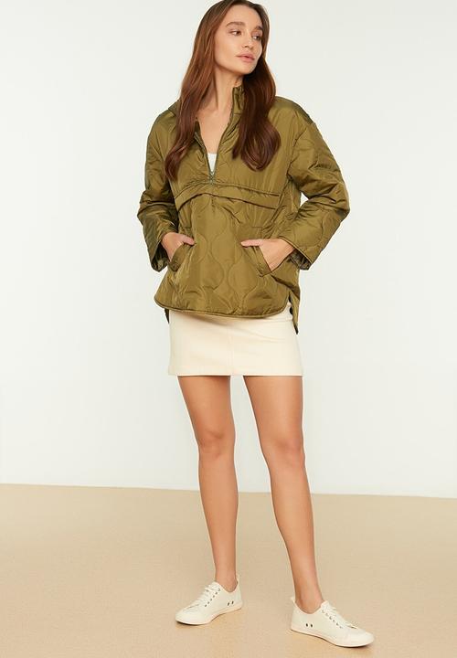 Trendyol - Hooded oversize kangaroo padded jacket - khaki