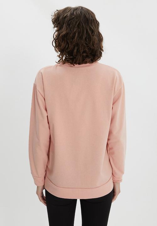 Trendyol - Hooded printed loose slim knitted sweatshirt - powder pink