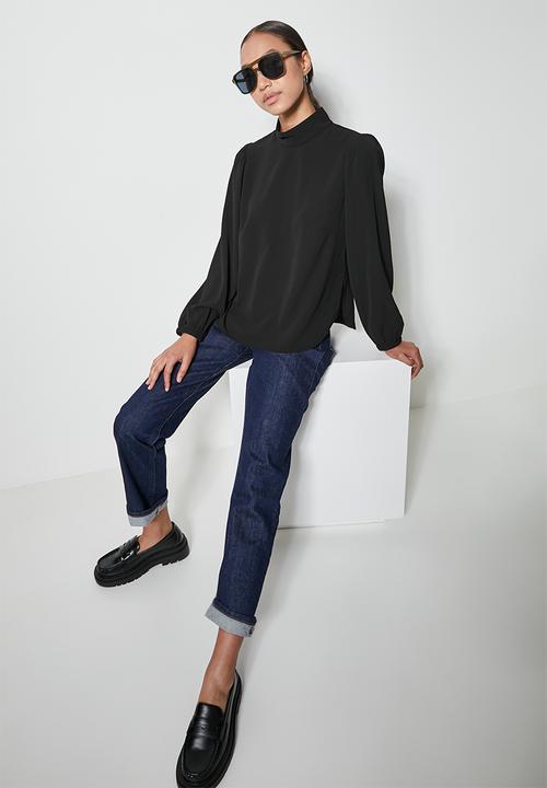 Superbalist - High neck funnel blouse - black