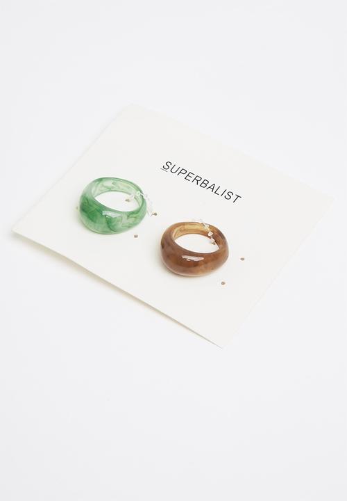 Superbalist - 2 pack resin ring set - green/brown