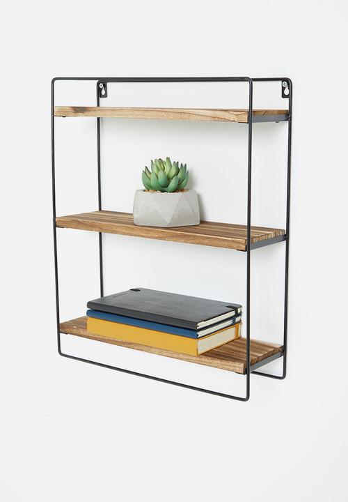 H&S - 3 shelves wooden wall rack