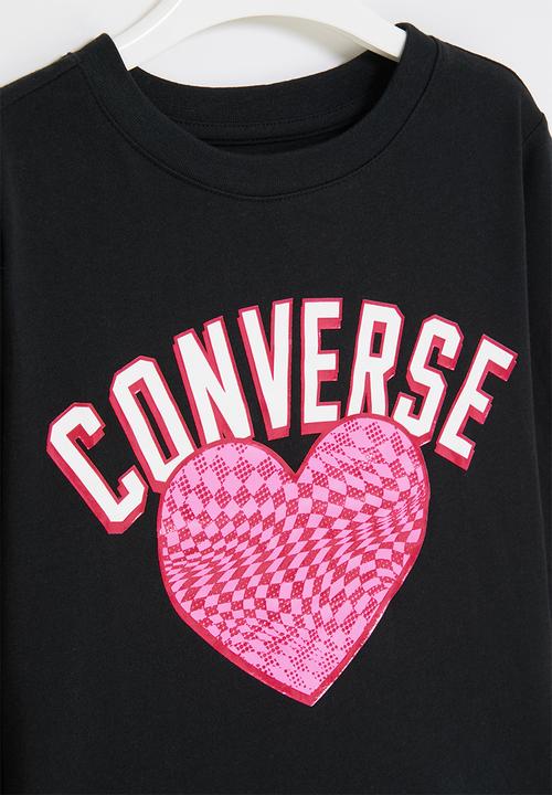 Converse - Cnvg long sleeve warp check hear top - black
