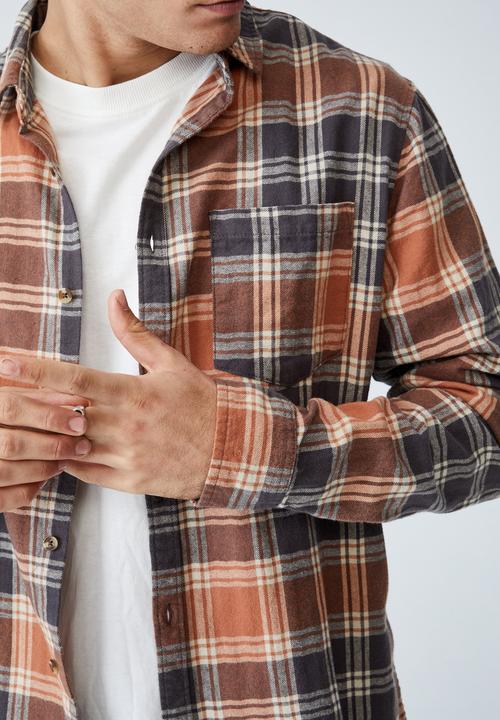 Factorie - Camden long sleeve shirt - terracotta plaid