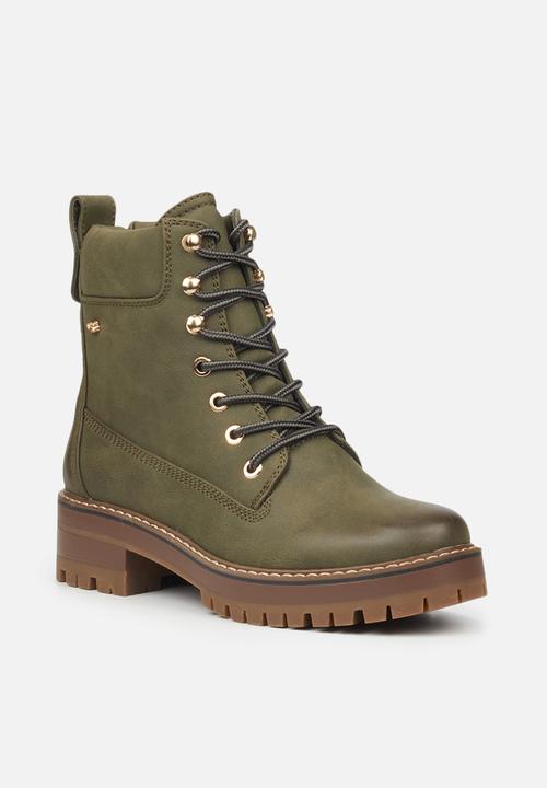 Miss Black - Fox1 lace-up ankle boot - olive