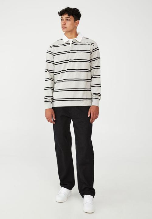Factorie - Rugby long sleeve polo-light grey marle double stripe