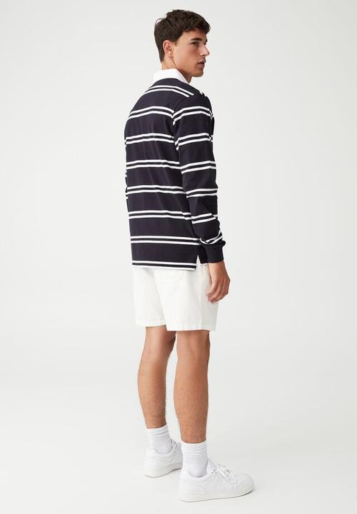 Factorie - Rugby long sleeve polo - ink navy double stripe