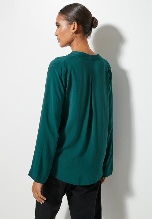 VELVET - Shawl collar wrap blouse - bottle green